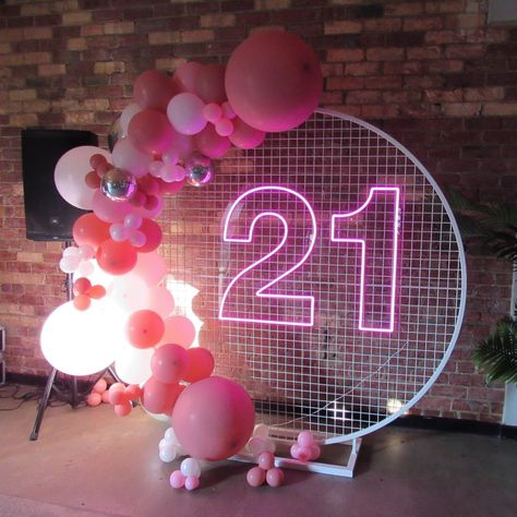 21st Birthday Event Styling by @events.by.ebony

#twentyfirstbirthday #pinkballoongarland #meshbackdrop #neonsign # 21st Bday Table Decorations, 21st Birthday Decorations Backdrops, 21 Birthday Backdrop Ideas, 21st Birthday Backdrop Ideas, 21st Aesthetic, Twenty One Birthday, Birthday Barbie, 21st Bday Ideas, Twenty First Birthday