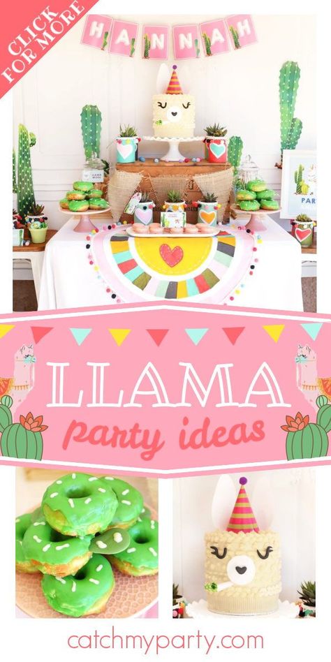 Feast your eyes on this amazing llama-themed birthday party! The llama birthday cake is so cute!See more party ideas and share yours at CatchMyParty.com Llama Pajama Birthday Party, Llama 2nd Birthday Party, Llama Party Activities, Llama Cactus Birthday Party, Lama Birthday Party Ideas, Lamma Birthday Theme, Whole Llama Fun First Birthday, Llama First Birthday Party Girl, Llama Party Food