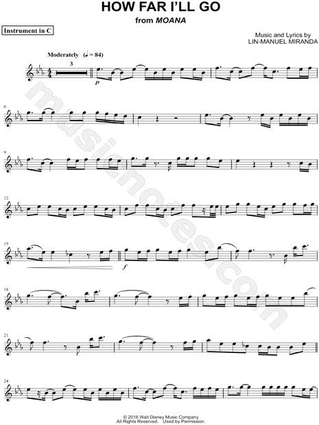 Print and download How Far I'll Go (Movie Version) - C Instrument sheet music from Moana arranged for Flute or Violin or Oboe or Recorder. Instrumental Part, and Instrumental Solo in Eb Major. Baritone Horn, Oboe Music, Trombone Music, Recorder Songs, Trombone Sheet Music, Cello Sheet Music, Trumpet Sheet Music, Trumpet Music, Clarinet Music