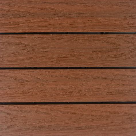 NewTechWood 12" x 12" Composite Interlocking Deck Tile in Honduran Mahogany | Wayfair Exterior Texture, Mahogany Decking, Cabin Deck, Deck Outdoor, Interlocking Deck Tiles, Polished Plaster, House Cladding, House Redesign, Composite Deck