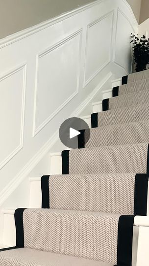 Stair Panelling, Stairway Makeover, Poppy Lane, White Staircase, Painted Staircases, Staircase Runner, White Stairs, Stair Makeover, Flooring For Stairs