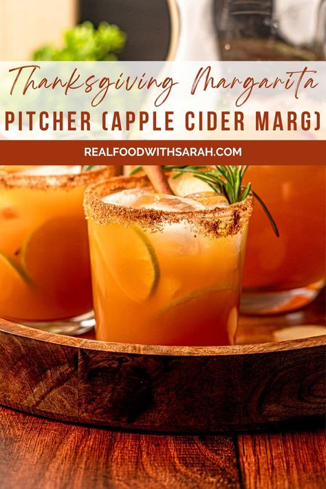 Thanksgiving Margarita Pitcher, Thanksgiving Margarita, Apple Cider Margarita, Margarita Pitcher, Cider Margarita, Bourbon Cocktail Recipe, Apple Slice, Fall Cocktails Recipes, Thanksgiving Drinks