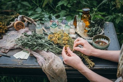 Green Witch Aesthetic, Herbal Witch, Cottage Witch, Magia Das Ervas, Herbal Apothecary, Wicca Witchcraft, Magic Aesthetic, Herbal Magic, Season Of The Witch