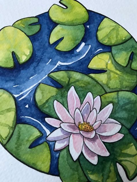 Water Lilie Pond Painting Green Lotus Leaf Watercolor Lily Pad | Etsy Lily Pad Flower Painting, Koi Fish Lotus Pond Painting, Water Lily Colors, Lilly Pad Flowers Drawing, Lotus Pond Watercolor, Pond Flowers Drawing, Lily Pad Pond Painting, Lotus Lake Painting, Lotus Leaves Painting