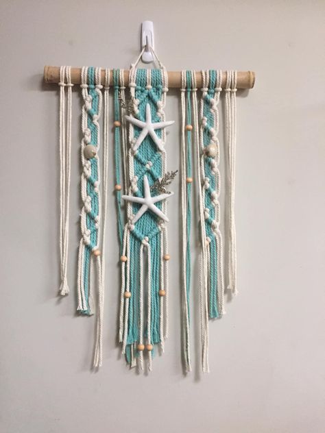 Seashell Macrame Wall Hanging, Coastal Macrame Wall Hanging, Macrame Ocean Wall Hanging, Ocean Themed Macrame, Macrame Nautical, Tropical Macrame, Beachy Macrame, Macrame Ocean, Beach Macrame