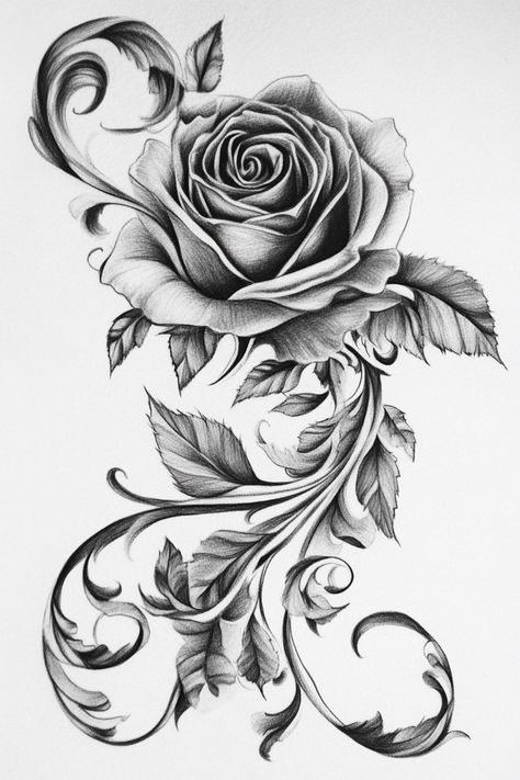 Red Roses Tattoos For Women, Roses And Filigree Tattoo, Inner Arm Rose Tattoos For Women, Rose With Stars Tattoo, Filigree Rose Tattoo, Rose Filigree Tattoo Design, Roses Tattoos For Women, Rose With Vines Tattoo, Big Rose Tattoo