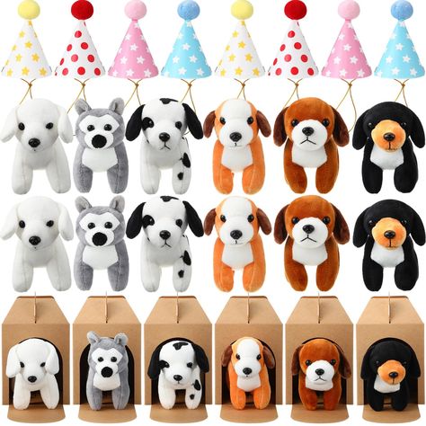 PRICES MAY VARY. Package Includes: this mini soft plush dog set includes 12 small plush dog toys, 12 Kraft paper puppy houses, and 12 paper cone hats; Different types of dogs are included in this set, providing variety for choice, making it an ideal option for party gifts and decorations Quality Material: each mini plush dog in this set with ideal quality; The small plush dogs are made of cotton, which provides a soft and comfortable touch; Their material ensures longevity of usage, making these Dog Theme Party Favors, Toddler Dog Birthday Party, Kids Puppy Birthday Party, Birthday Pawty Dog Theme, Adopt An Animal Party Favor, Puppy Themed Birthday Party, Stuffed Dogs, Cone Hats, Birthday Hats