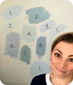 1. SW Tradewind 2. SW Rain 3. SW Sea Salt 75%. (It’s also the little bit you see by my ear). 4. SW Rainwashed 60%. 5. SW North Star 6. SW Jubilee 50% 7. Behr Watery 8. Behr Prelude Behr Prelude, Sw Jubilee, Sw North Star, Sw Tradewind, Sw Rain, Watery Paint Color, Sw Rainwashed, Behr Watery, Sw Sea Salt