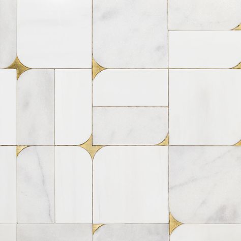 Glacier, Snow White, Brass Multi Finish Blocks Marble Waterjet Decos 16 5/8x16 5/8 - Marble System Inc. Marble Waterjet, Inlay Flooring, Marble Products, Tile Texture, Tiles Design, White Brass, Water Jet, Floor Patterns, Stone Flooring