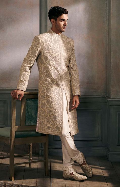 Bridal Couture 2021 Indian Wedding Clothes For Men, Dori Embroidery, Sherwani For Men Wedding, Groom Dress Men, Sherwani Groom, Sherwani For Men, Anita Dongre, Wedding Dress Men, Beige Silk