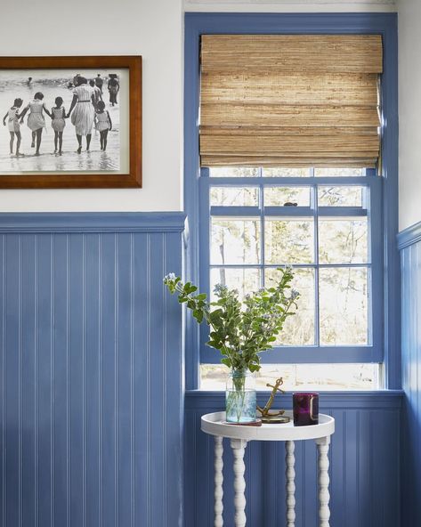 Painted Beadboard Walls, Blue Beadboard, Painted Beadboard, Beadboard Bathroom, Beadboard Wainscoting, Gallery Wall Design, Bead Board Walls, Blue Gray Paint Colors, Trim Paint