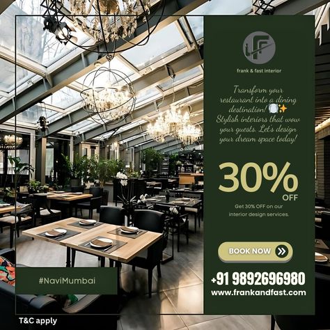 🍽️ Transform Your Restaurant into a Culinary Oasis! 🍽️ At Frank and Fast Interior, we specialize in creating stylish, functional, and unique restaurant spaces that leave a lasting impression on your customers. From cozy cafés to luxurious dining spaces, we bring your vision to life with the perfect blend of design and comfort. ✨ Why Choose Us? ✅ Customized Design to Match Your Restaurant's Theme ✅ Expert Space Planning for Maximum Seating & Comfort ✅ Vibrant Color Palettes & Lighting to Set... Hotel Marketing Design, Nonprofit Design, Hotel Advertisement, Luxury Advertising, Food Graphics, Furniture Graphic, Hotel Ads, Ad Ideas, Hotel Marketing