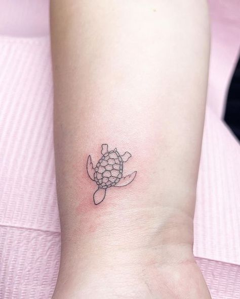 Turtle Tattoo Fine Line, Delicate Turtle Tattoo, Fine Line Sea Turtle Tattoo, Minimalistic Turtle Tattoo, Minimal Sea Turtle Tattoo, Simple Line Turtle Tattoo, Sea Turtle Tattoo Simple Line, Fine Line Turtle Tattoo, Ankle Tat