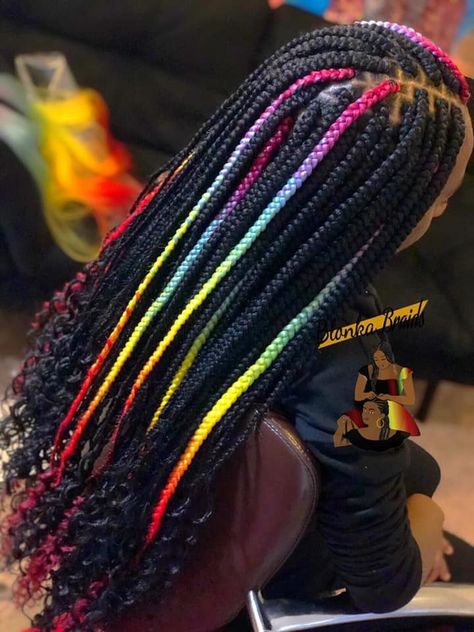 Hair With Random Braids, Rainbow Box Braids, Peekaboo Braids, Lemonade Braids Hairstyles, Rainbow Braids, Lil Girl Hairstyles, Colored Braids, Feed In Braids Hairstyles, Box Braids Hairstyles For Black Women