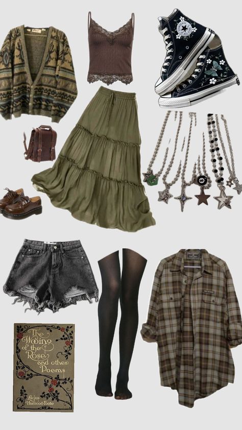 #grunge #green #grungefashion #dark #aesthetic #wishlist #fairycore #fairy #outfit #fitinspo Faerie Grunge Aesthetic, Dark Fairycore Style, Grunge Fairy Aesthetic Outfit, Pixie Inspired Outfits, Yaelokre Inspired Outfits, Fairy Grungecore Outfits, Cottage Witch Aesthetic Outfit, Dark Fairy Grunge Aesthetic Outfits, Alt Fairycore Outfits