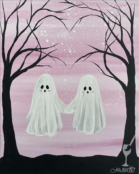 Halloween Canvas Paintings, Halloween Canvas Art, Cute Easy Paintings, Simple Canvas Paintings, Painting Party, Cute Canvas Paintings, Easy Canvas Art, Canvas Painting Designs, Cute Paintings