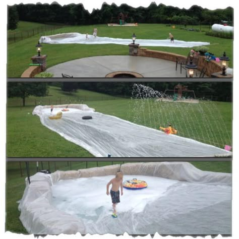 16 Brilliant Ideas to Create Your Own DIY Backyard Waterpark Diy Slip N Slide, Hay Bale Pool, Backyard Waterpark, Slip N Slide, Water Games, Hay Bales, Water Party, Diy Water, Yard Games