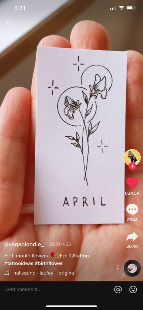 April Birth Tattoo Ideas, April Birth Month Tattoo, April Tattoo Ideas Birth Month, April Tattoo Ideas, April Flower Tattoo, April Flower, Bloom Tattoo, Anniversary Tattoo, Artsy Tattoos