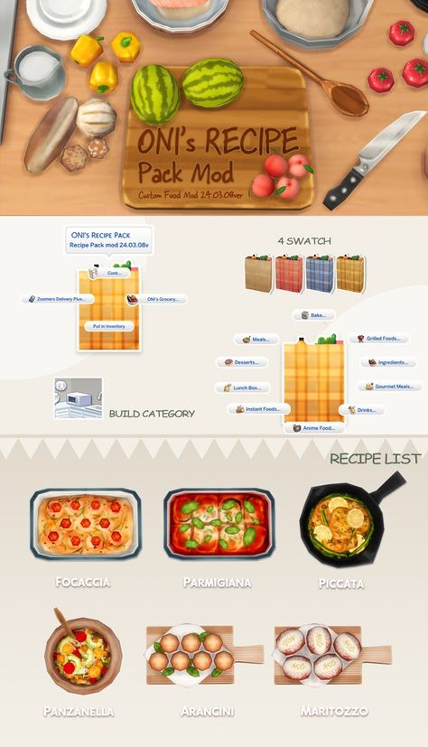 Sims 4 Cooking Mod, Sims 4 Recipes, Sims4 Custom Content, Sims 4 Kitchen, Cc Mods, The Sims 4 Download, Instant Recipes, The Sims4, Food Lists