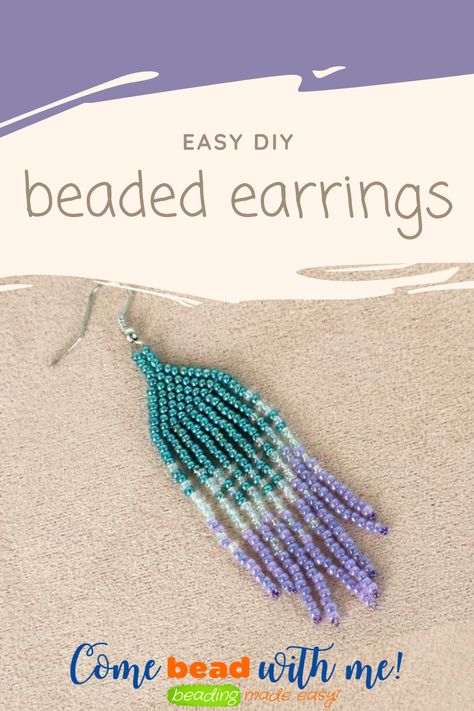 Design and make your own beaded fringe earrings with this free template. Easy to follow step by step instructions. #beadedearrings #diyearrings Beaded Earrings How To Make, Diy Beaded Fringe Earrings Tutorial, Free Seed Bead Earrings Patterns, How To Make Beaded Dangle Earrings, Beaded Earrings Tutorials Videos, How To Make Fringe Earrings Beads Tutorial, How To Make Dangly Beaded Earrings, Diy Seed Bead Earrings How To Make, Making Bead Earrings