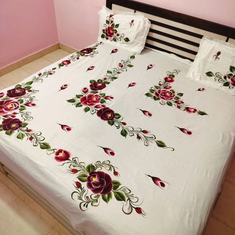 Hand painted bedsheet 90*100size Pure cotton Cash on delivery not available For order contact on 7710863253 Pre-booking only Advance booking is compulsory Preparation time one to months based on number of orders For bigger size of the bedsheet price will increase Price also depends on painter and Design and fabric of the Bedsheet Bedsheet Kadai Design, Embroidery Bedsheets Design, Bedsheet Painting Designs, Crochet Bed Sheet, Hand Embroidery Bedsheet, Handmade Bed Sheets, Bedsheet Design, Designer Suits For Wedding, Bed Sheet Painting Design