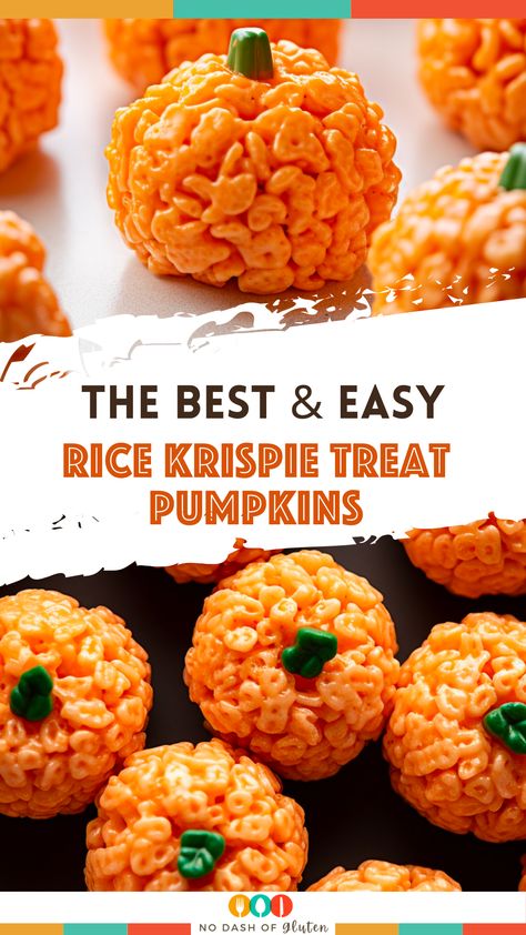 Create your own pumpkin patch with these easy Rice Krispie Treat Pumpkins! Perfect for fall gatherings, they're a fun, no-bake delight that everyone can enjoy. Made with marshmallows, Rice Krispies, and a splash of color, they're as tasty as they are cute. Ideal for Halloween and autumn celebrations. Pin this recipe now and add a touch of whimsy to your festive treats! Rice Krispies Pumpkin Treats, Rice Krispies Pumpkins, Rice Krispie Treats Pumpkin Shape, Rice Crispy Pumpkin Treats, Pumkin Rice Crispy Treats, Rice Crispy Pumpkins Krispie Treats, Pumpkin Shaped Rice Crispy Treats, Rice Crispy Treat Pumpkins, Pumpkin Spice Rice Crispy Treats