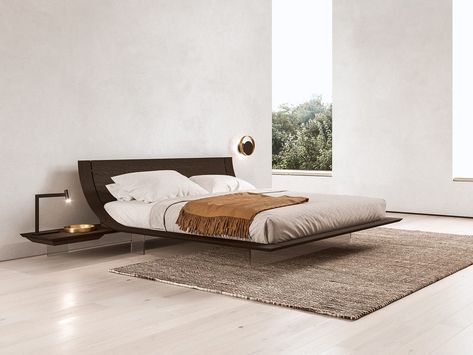 Bedhead Ideas, Unique Bed Frame, Aqua Bed, Low Height Bed, Nashville Design, Curved Bed Frame, Wooden Double Bed, Aqua Bedding, Curved Bed