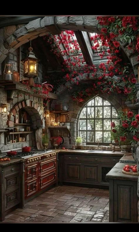 Fairytale House Interior, Kitchen House Design, Fairytale Cottage Interiors, Penny Floor Designs, Cottage Courtyard, Tudor Decor, Woodland Witch, Castle Kitchens, Mountain Dream Homes