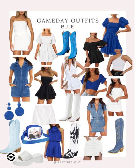 Blue And White Gameday Outfit, Blue And White Tailgate Outfit, Blue Game Day Outfit College, Powder Blue Gameday Outfit, Denim Gameday Outfit, Kentucky Football Game Outfit, Royal Blue Game Day Outfits, Navy Blue Game Day Outfit, Blue And White Game Day Outfit