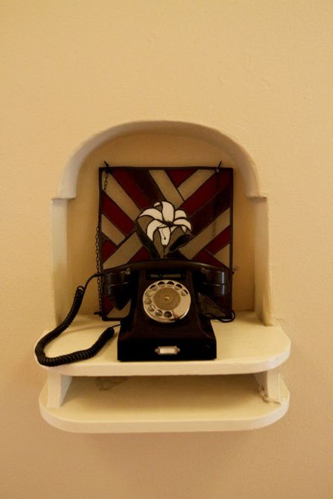 Let me guess: You never know where you put your phone. That is, of course, unless you live in a house with a telephone nook. Found… Old Southern Homes, Interior Shutters, Colourful Tile, House Features, New Homeowner, Home Decorators Collection, Basement Remodeling, House Made, Classic House