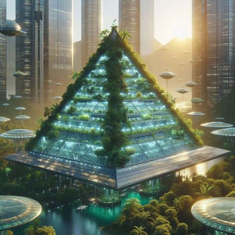 Miniature Futuristic City, Solarpunk Minecraft, Solar Punk City, Solar Punk Aesthetic, Pragmatic Utopia, Solarpunk Aesthetic, Futuristic Places, Futuristic Concept Art, Pyramid House