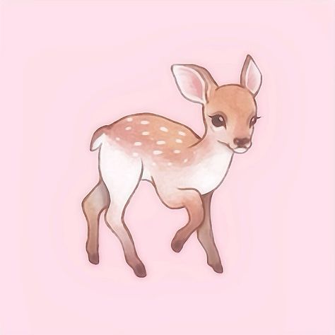 Dear Drawing Cute, Cute Fawn Drawing, Cute Deer Aesthetic, Pink Deer Aesthetic, Deer Aesthetic Drawing, Deer Astethic, Deer Cute Drawing, Deer Drawing Cute, Baby Deer Drawing