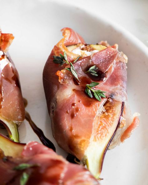 Fig And Goat Cheese, Figs And Goat Cheese, Prosciutto Wrapped Figs With Goat Cheese, Goat Cheese Fig, Figs Prosciutto Goat Cheese, Fig Appetizer, Fig Balsamic Vinegar, Prosciutto Recipes, Goat Cheese Appetizer