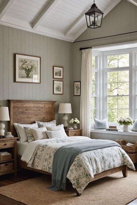 Country Cottage Master Bed, Bedroom Decor Cozy Relaxing, Cottage Master Bedrooms Decor Cozy, Cottage Master Bedrooms Decor, Modern Cottage Interior Bedrooms, Craftsman Bedroom, Cottage House Decor, Bedroom Decor Design Ideas, Cozy Guest Bedroom