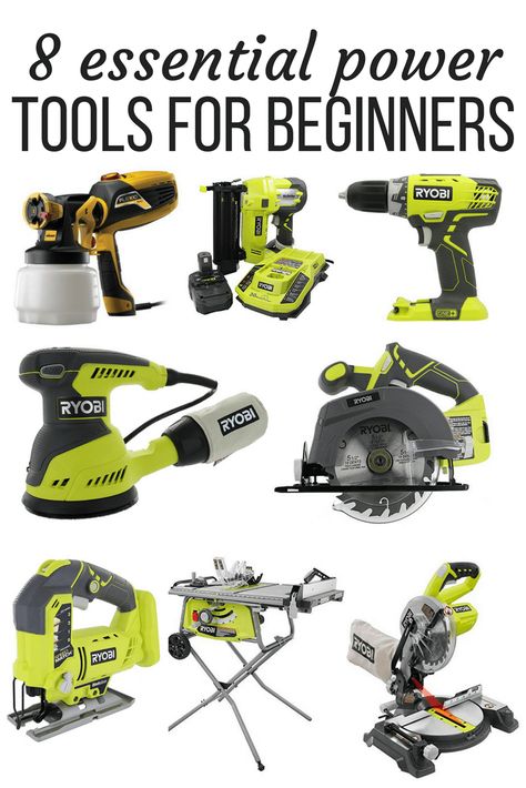 A roundup the first essential power tools that beginners should buy when they start woodworking. Great tips for what tools you need to start with! #powertools #woodworking #tools #diy Used Woodworking Tools, Woodworking Tools For Beginners, Woodworking Power Tools, Wood Crafting Tools, Popular Woodworking, Beginner Woodworking Projects, Basic Tools, Woodworking Jigs, Wood Working For Beginners