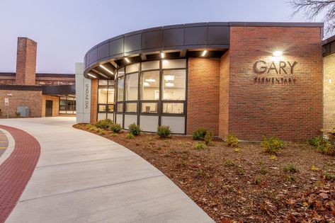 Gary Elementary Front Entrance Reno - ARCON School Main Entrance Design, School Front Entrance, Factory Entrance Design, Complex Entrance Design, School Entrance Architecture, Office Building Entrance, Church Building Design, Construction Management, Front Entrance