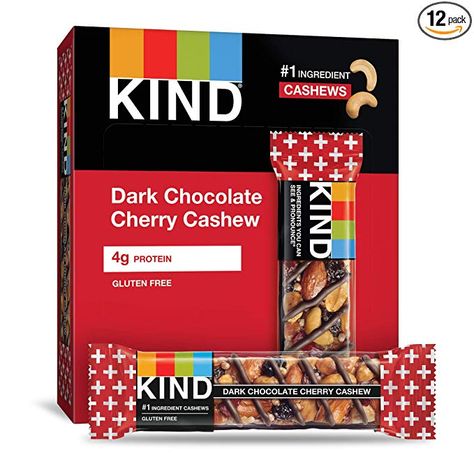 KIND Bars, Dark Chocolate Cherry Cashew + Antioxidants, Gluten Free, 1.4 Ounce (12 Count) Kosher Snacks, Kind Bar, Almond Fruit, Healthy Snack Bars, Gluten Free Bars, Fruit And Nut Bars, Nut Bars, Almond Bars, Kind Bars