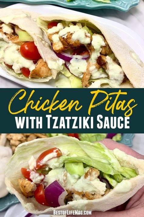 Essen, Chicken And Tzatziki, Chicken Pita Pockets, Chicken Pita Recipes, Greek Sandwich, Blackstone Chicken, Greek Chicken Pita, Pita Pocket Recipes, Greek Style Chicken