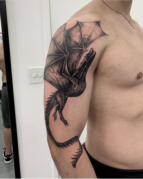 Large Dragon Tattoo, Dragon Tattoos Ideas, Dragon Tattoo Game Of Thrones, Dragon Tattoo Wrapped Around Arm, Dragon Tattoo Shoulder, Dragon Tattoo Arm, Powerful Dragon, Tattoos Dragon, Dragon Tattoo Meaning