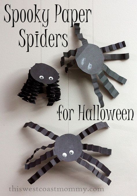 Spooky paper spiders - easy toddler-friendly craft for Halloween! Dollar Store Halloween Crafts, Halloween Crafts To Make, Cheap Halloween Crafts, Therapy Crafts, Halloween Crafts For Kids To Make, Easy Halloween Drawings, Spider Craft, Halloween Craft Activities, Halloween Art Projects