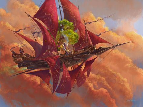 Airship Art, Steampunk Airship, Treasure Planet, Dnd Art, Fantasy Setting, A Ship, Fantasy Concept Art, Arte Fantasy, 판타지 아트