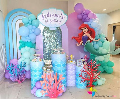 Little Mermaid Backdrop, The Little Mermaid Birthday Party, Little Mermaid Decorations, Little Mermaid Birthday Party, Ariel Birthday Party, Decoration Buffet, Mermaid Birthday Decorations, Mermaid Birthday Party Decorations, Princess Theme Birthday