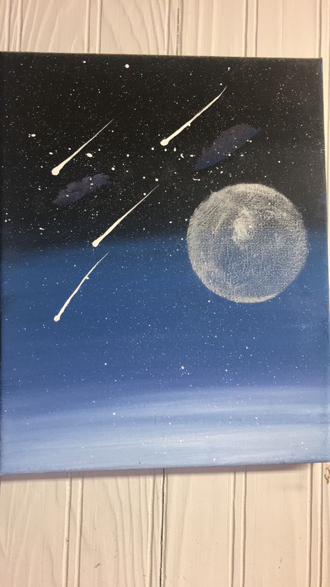 Simple Painting Ideas Nature, Painting Ideas On Canvas Galaxy, Space Easy Painting, Night Sky Drawing Easy, Night Aesthetic Painting, Simple Space Painting, Night Sky Painting Easy, Space Painting Easy, Easy Moon Painting