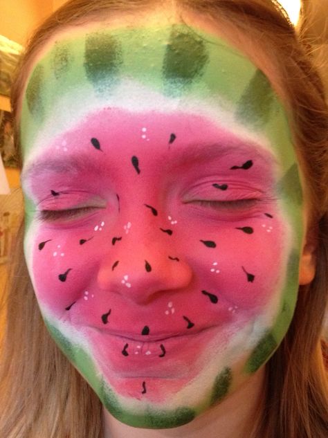 Watermelon Face Paint, Watermelon Face, Fancy Dress Competition, Flower Makeup, Food Costumes, Face Painting Tutorials, Watermelon Seeds, Face Painting Easy, Kids Face Paint