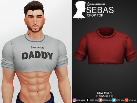 The Sims Resource - Sebas (Crop top) Sims 4 Gay Male Cc, Sims 4 Cc Tank Top Male, Sims4 Cc Mods Furniture, Gay Sims 4 Cc, Mens Crop Tops, Gay Outfits, Sims 4 Male Clothes, Gay Outfit, Sims 4 Traits