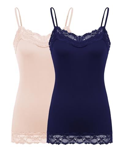 Kate Kasin Women's Adjustable Spaghetti Strap Lace Trim Cami Tunic Tank Top 2PACK Cook Clothes, Lace Trim Cami, Tunic Tank Tops, Lace Trim, Spaghetti Strap, Spaghetti, For Free, Tank Top, Trim