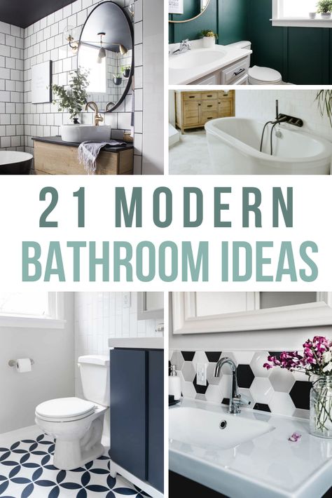 Planning a modern bathroom makeover? You're definitely going to want to look at these unique ideas. There's everything from shower tiles to bathroom with tub! So much inspiration for your next bathroom remodel! #bathroom #renovation #modernbathroom #modernhome Guest Bathroom Renovation, Modern Bathroom Renovations, Bathroom With Tub, Guest Bathroom Remodel, Modern Bathroom Tile, Diy Terrarium, Eclectic Bathroom, Modern Farmhouse Bathroom, Bathroom Decor Ideas