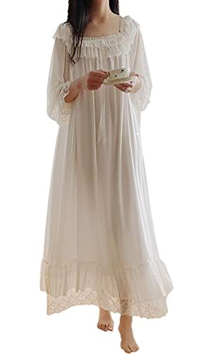 Airvid Women's Lace Vintage Victorian Nightgown Long Sleeve Sleepwear Nightdress Vintage Night Gowns, Medieval Pajamas, Vintage Nightgown Aesthetic, Gothic Nightgown, Royal Nightgown, Victorian Pajamas, Nightgown Aesthetic, Toast Painting, 50s Nightgown