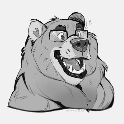 Headshot Sketch, Bear Character Design, Bri On Twitter, Bear Sketch, Drawing Cartoon Faces, Bear Character, Bear Drawing, Bear Art, Creature Concept Art