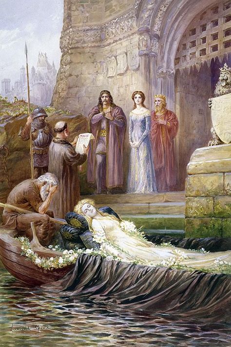 The lovely Elaine, the Fair Maid of Astolat, who died of unrequited love for Sir Lancelot du Lac. Immortalised in Tennyson's poem, The Lady of Shalott Sir Lancelot, Mists Of Avalon, The Lady Of Shalott, Roi Arthur, Pre Raphaelite Art, Arthurian Legend, Medieval Europe, Pre Raphaelite, Fairytale Art